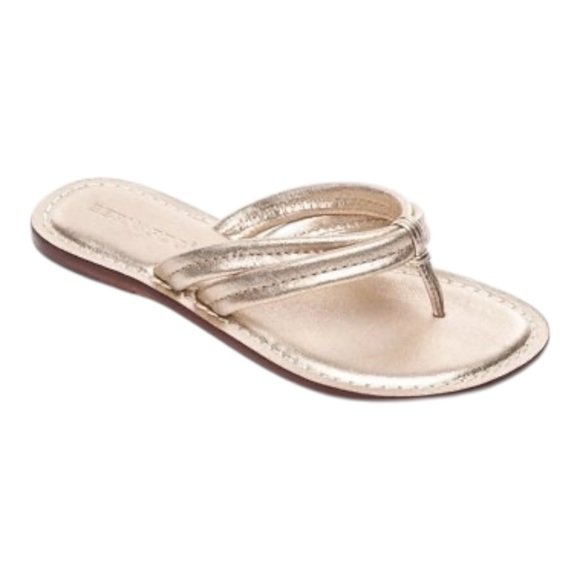 NEW Bernardo Miami Metallic Gold Leather Thong Sandals in Platinum - 8 - Picture 1 of 16